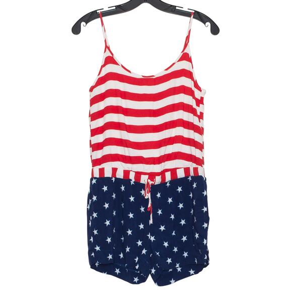 Tipsy Elves Romper Flag Americana Patriotic Coastal Nautical Red White Blue XS - Picture 1 of 4